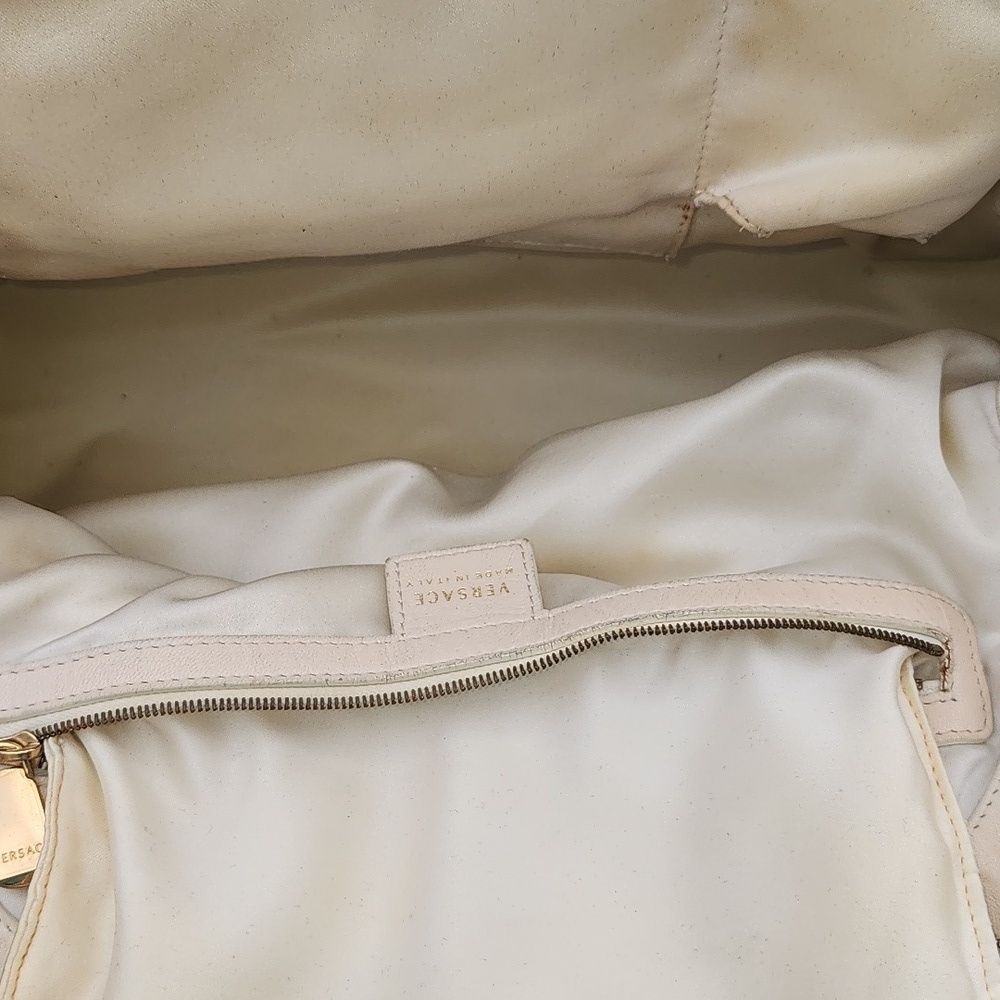 Versace Perforated Beige and Gold Leather Dome Shaped Satchel - Picture 14 of 14